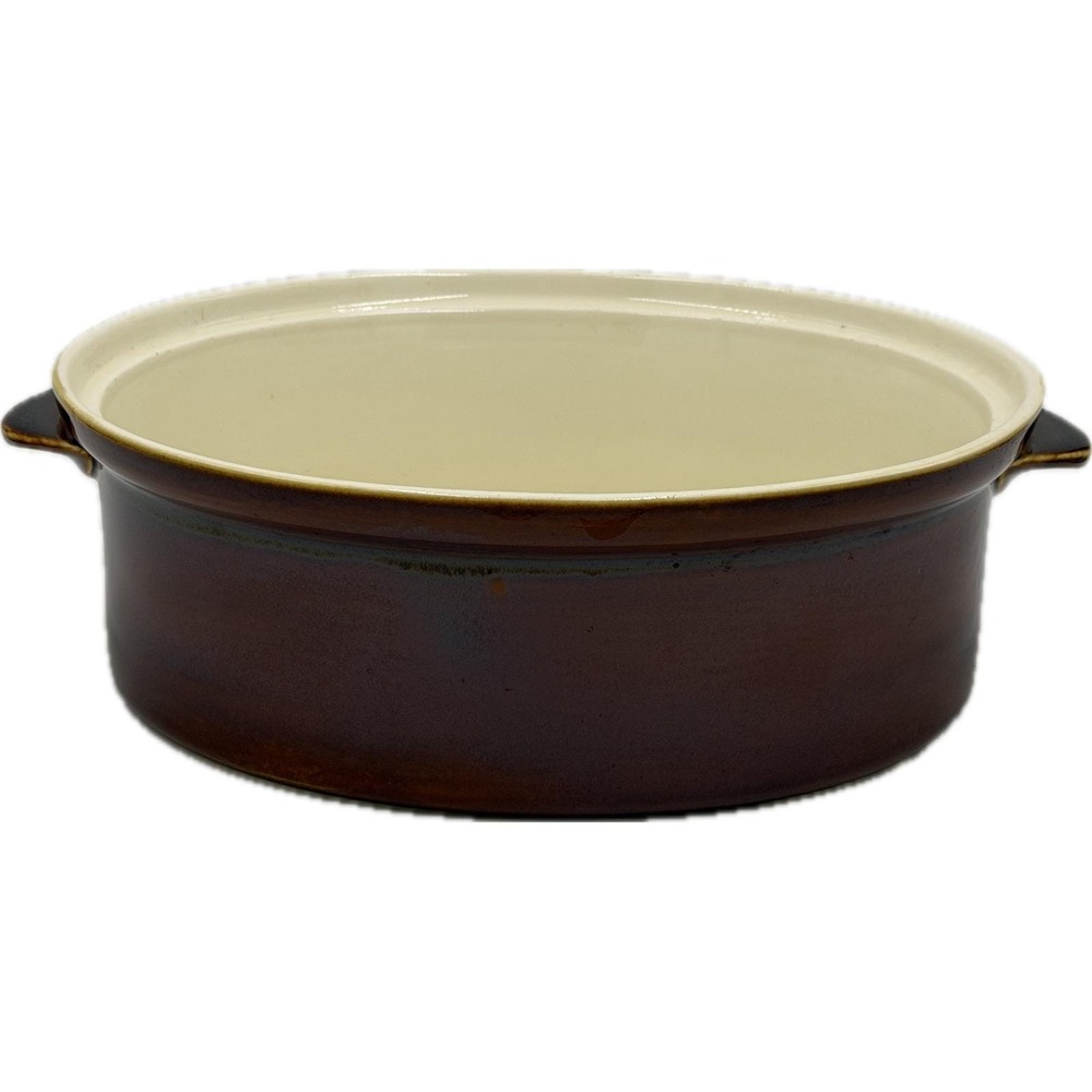 Vtg Villeroy & Boch Oval Casserole Vegetable Dish Brown Rust Glazed Handled 10x7